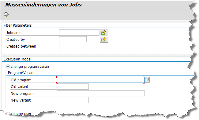 SAP Batch Job Massenänderung Selektionsbild